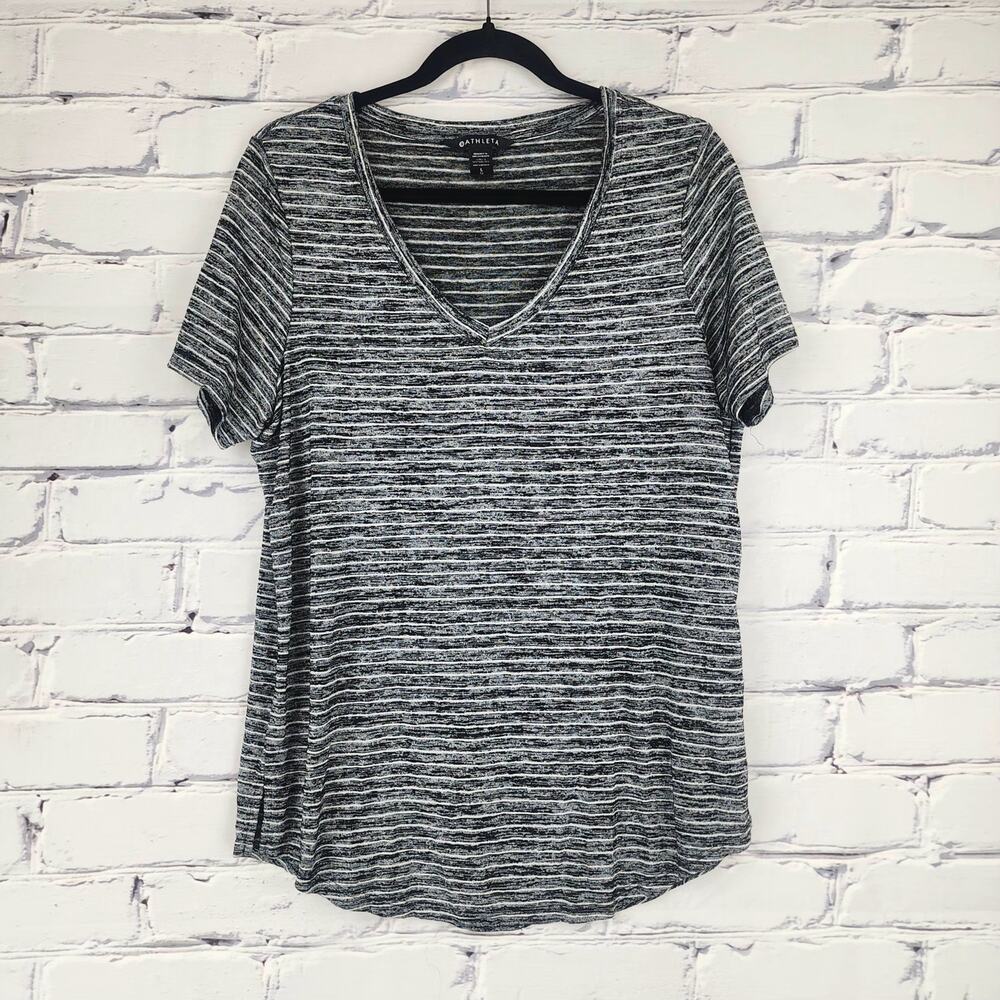 Athleta T-Shirt Womens L Striped V-NECK Soft comfy cozycore stretchy athleisure